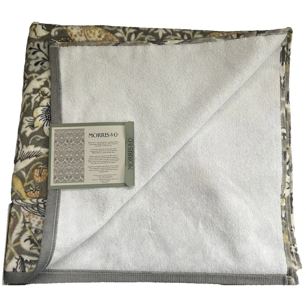 Morris & Co Strawberry Thief 2 Bath 2 Hand Towels Plush Clay Gray Set of 4